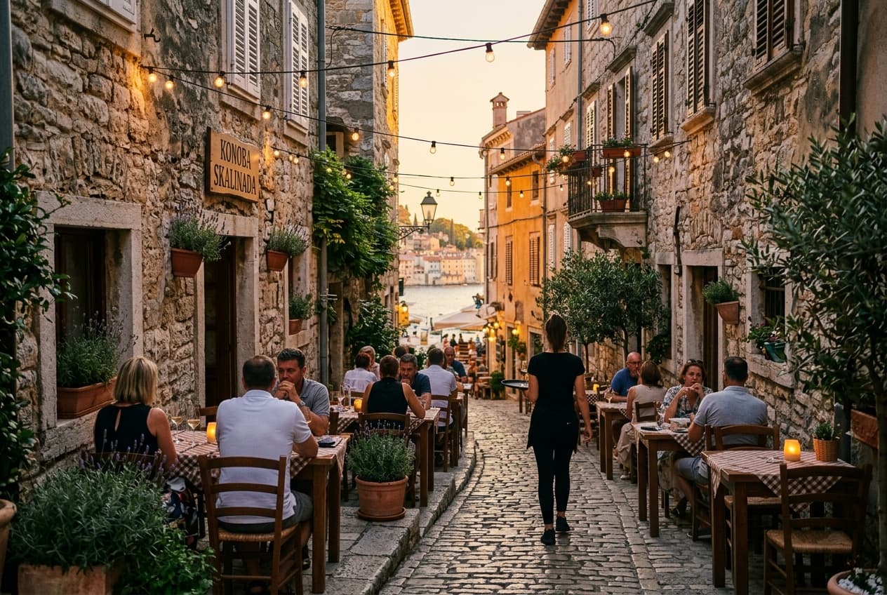 Konoba terrace in a Dalmatian alley